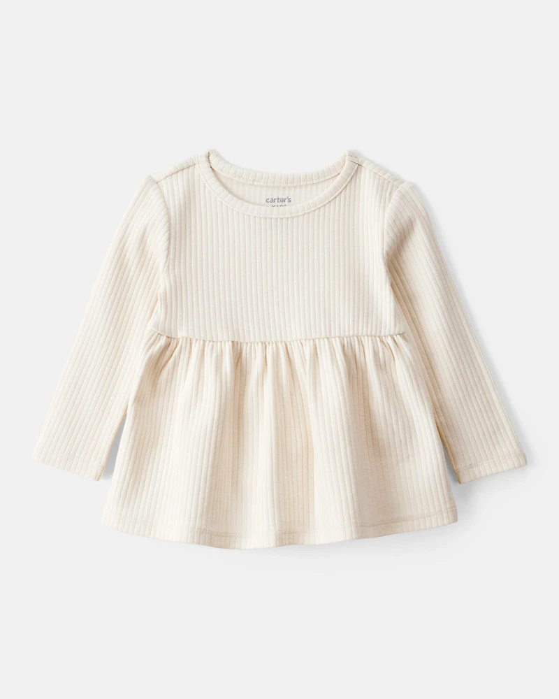 Baby Girl Long-Sleeve Peplum Top - White