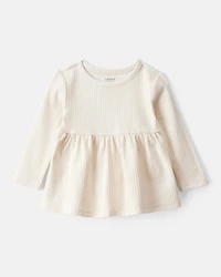 Baby Girl Long-Sleeve Peplum Top - White