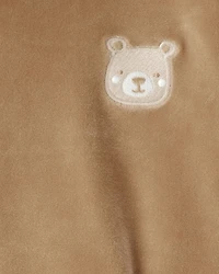 Toddler Girl Bear Velour Hoodie & Pant Set - Brown