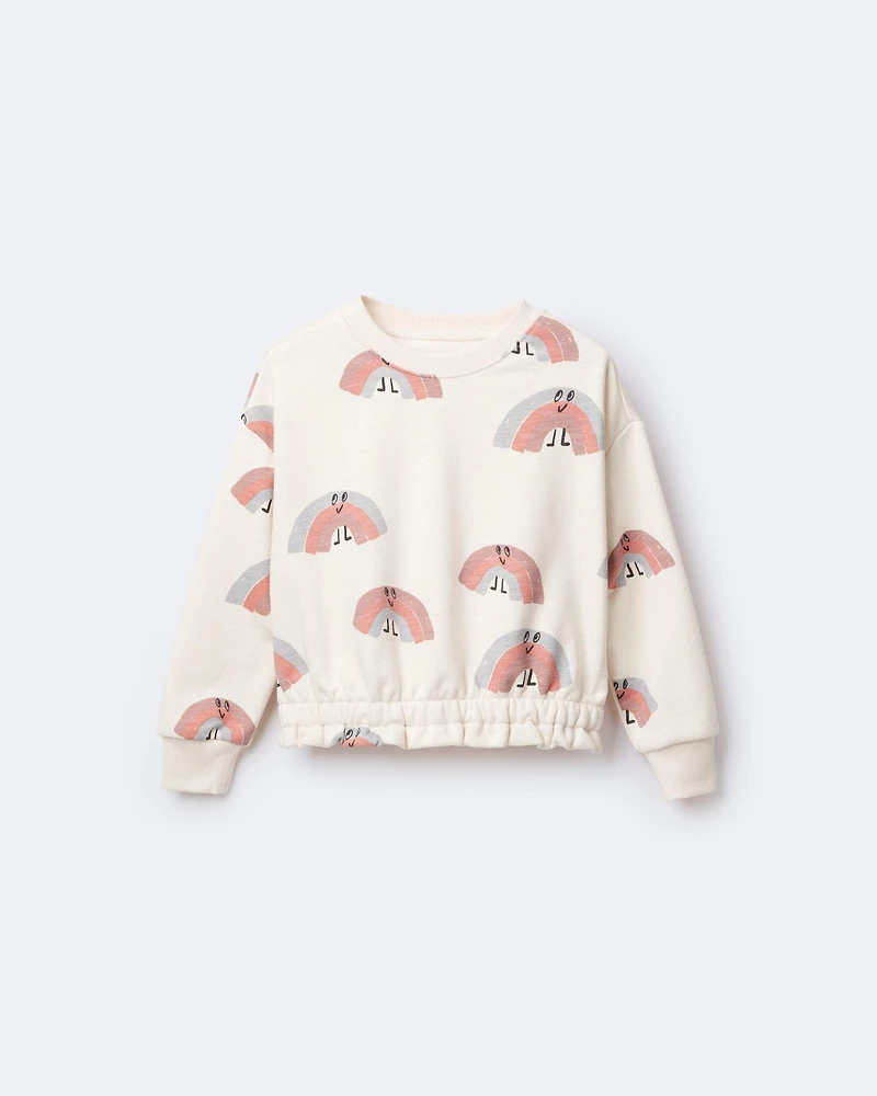 Toddler Girl Rainbow Paperbag Sweatshirt - Cream