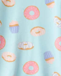 Girls Donut Print DreamPlush Long-Sleeve Snug Fit 2-Piece Pajamas - Blue