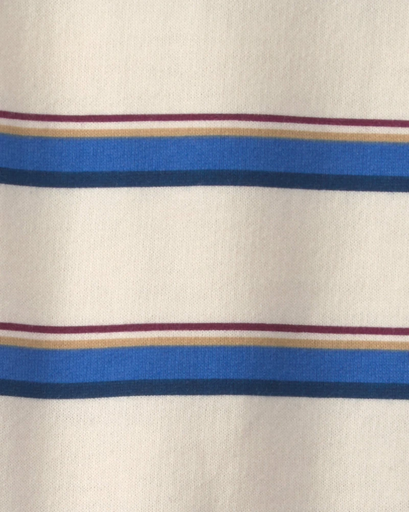 Baby Boy Striped French Terry Long-Sleeve Jumpsuit - Blue/Cream