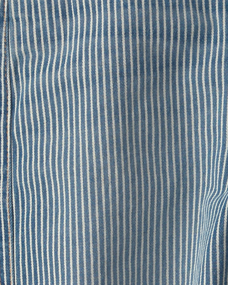 Girls Hickory Stripe Denim Barrel Jeans - Light Wash