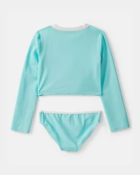 Girls 2-Piece Long-Sleeve Rashguard Swimsuit Set - Turquoise