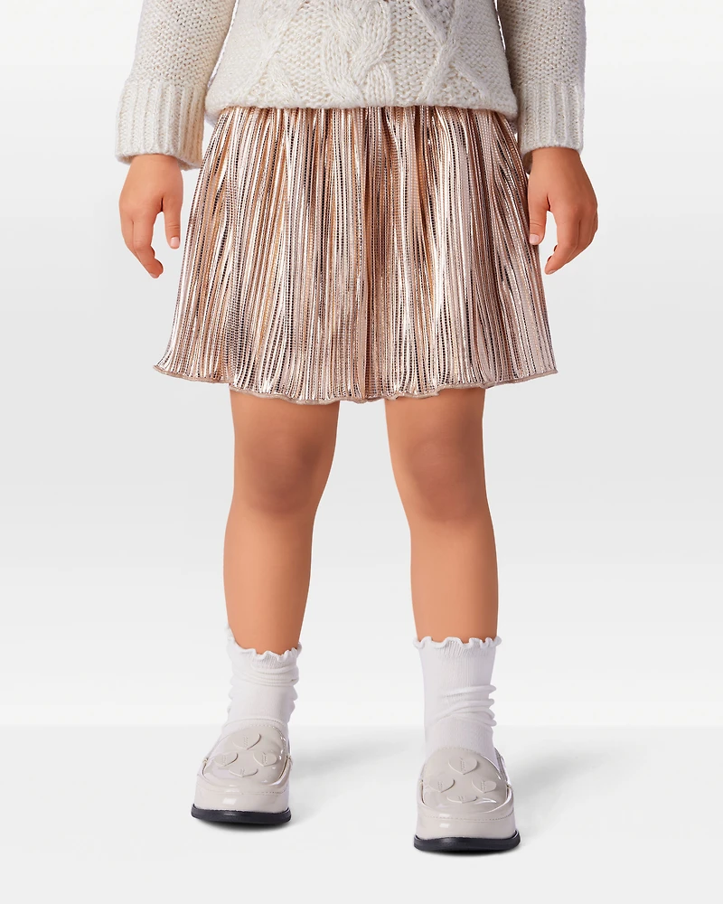 Toddler Girl Metallic Pleated Skirt - Gold