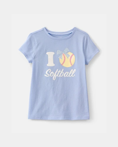Girls 'I Love Softball' Graphic Tee - Blue