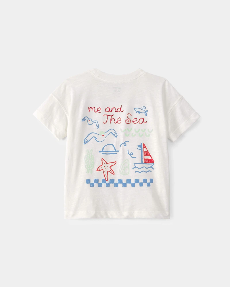 Toddler Boy 2-Piece 'Ahoy There' Graphic Tee & Sailboat Shorts Set - White/Blue