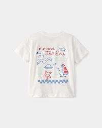 Toddler Boy 2-Piece 'Ahoy There' Graphic Tee & Sailboat Shorts Set - White/Blue