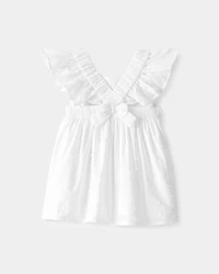 Baby Girl Swiss Dot Ruffle Dress - White