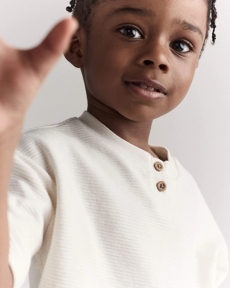 Toddler Boy Short-Sleeve Pocket Henley Tee - Cream