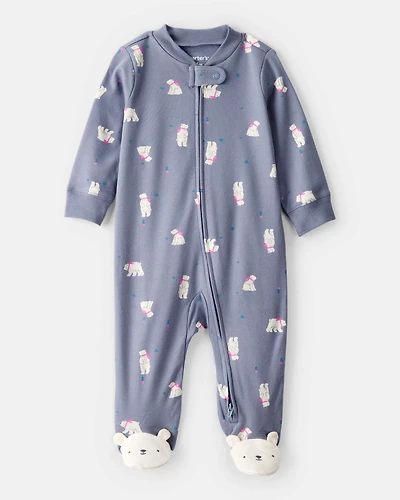 Baby Girl Polar Bear Print 100% Cotton Snug Fit Sleep & Play Pajamas - Grey
