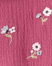 Baby Embroidered Floral Bodysuit Dress - Pink