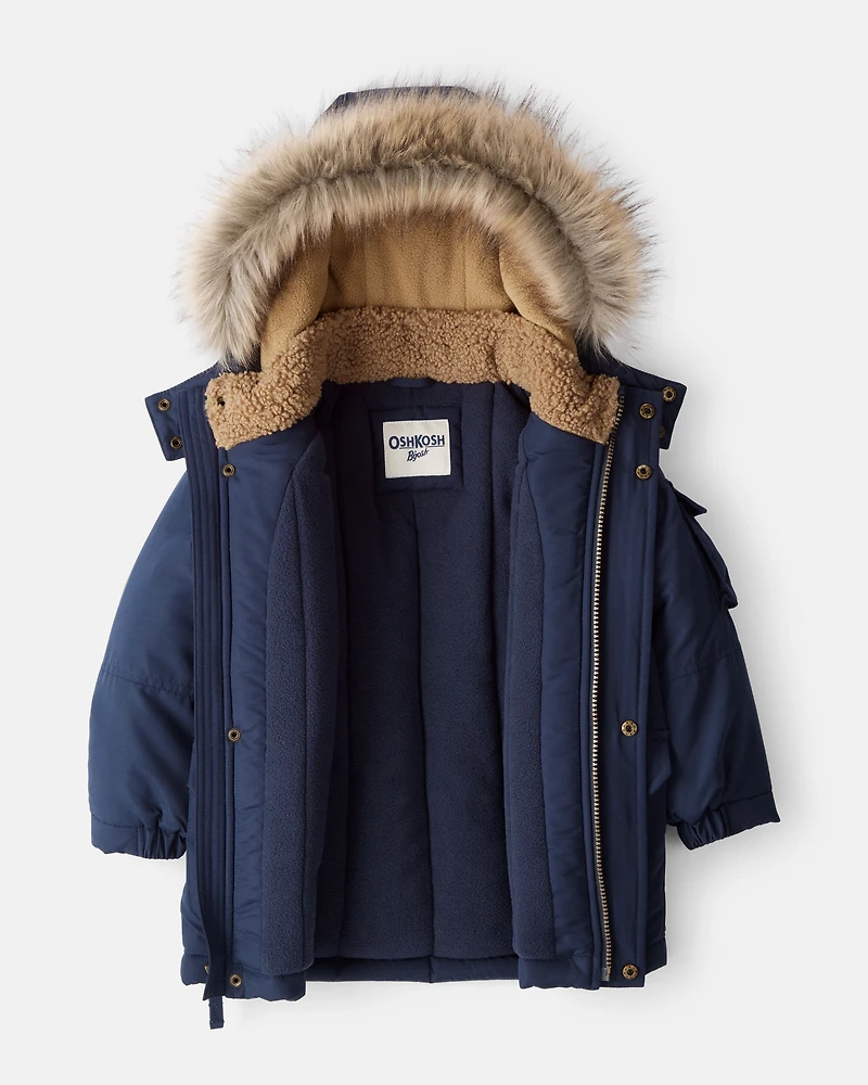 Toddler Boy Hooded Heavyweight Winter Jacket - Navy