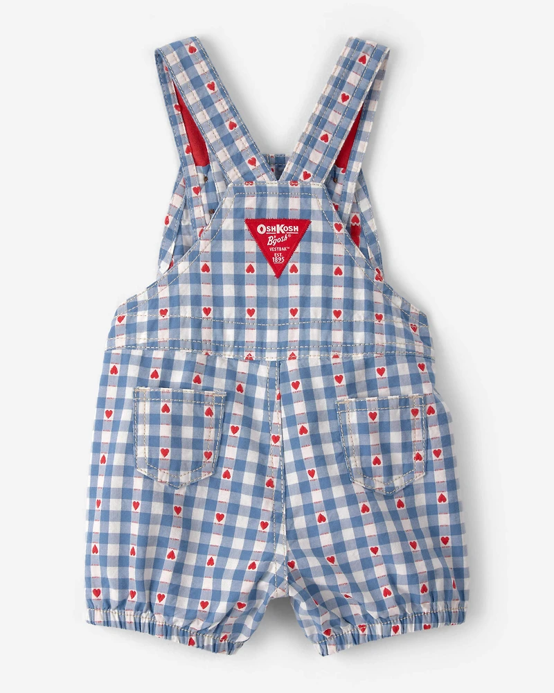 Baby Girl Heart Print Denim Shortall