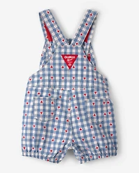 Baby Girl Heart Print Denim Shortall