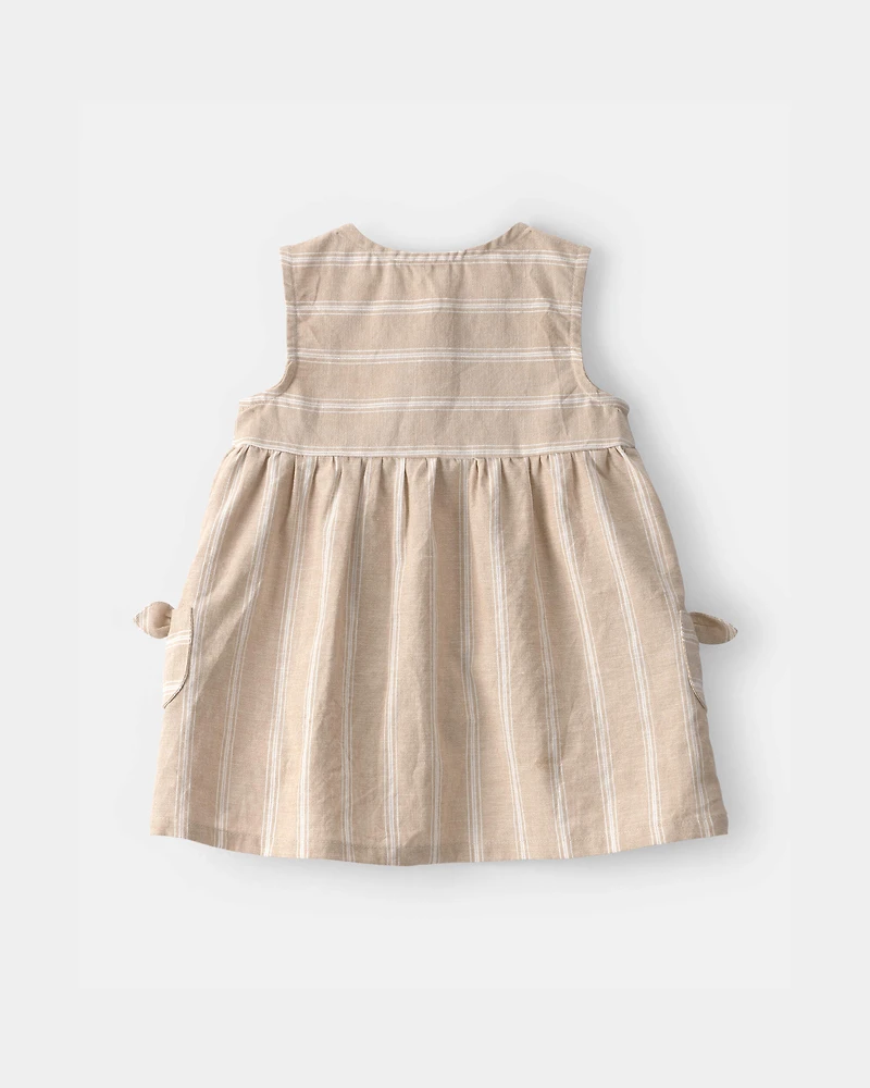 Baby Girl Stripe Sleeveless Dress - Khaki/Ivory
