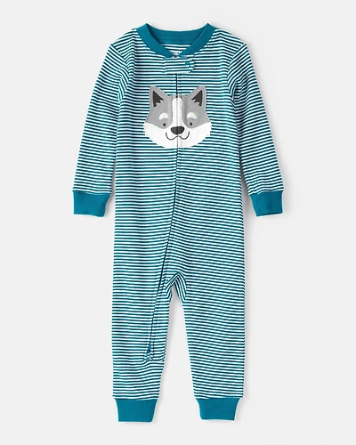 Baby Boy Dog Striped 100% Cotton Snug Fit 2-Way Zip 1-Piece Pajamas - Blue