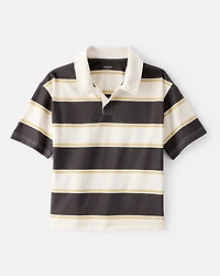 Boys Cotton Short-Sleeve Stripe Polo - Brown/Ivory