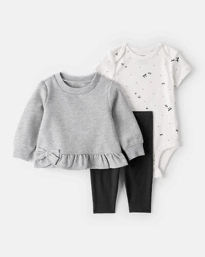 Baby Girl 3-Piece DayDream Fleece Bow Long-Sleeve Bodysuit & Pant Set