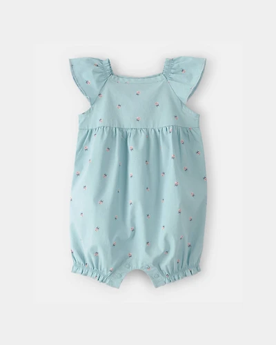 Baby Girl Ladybug Flutter-Sleeve Romper - Blue