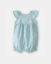 Baby Girl Ladybug Flutter-Sleeve Romper - Blue