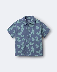 Toddler Boy Button-Down Short-Sleeve Shirt in Abstract Print - Slate Blue