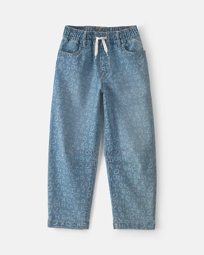 Girls Alphabet Denim Barrel Jeans - Medium Wash
