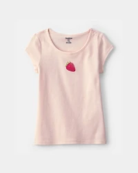Girls Strawberry Ribbed Tee - Pink