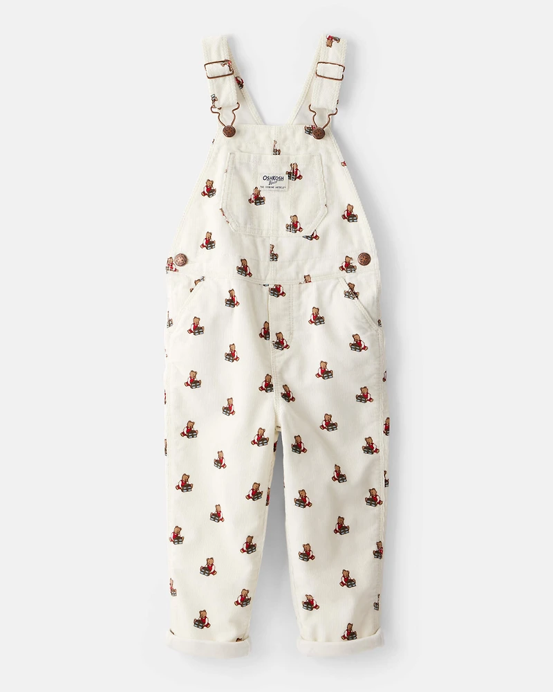 Toddler Bear Corduroy Overalls - Cream