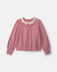 Girls Floral Collar French Terry Pullover Sweatshirt
