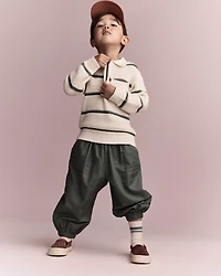 Toddler Boy Striped Quarter-Zip Sweater - Cream/Olive