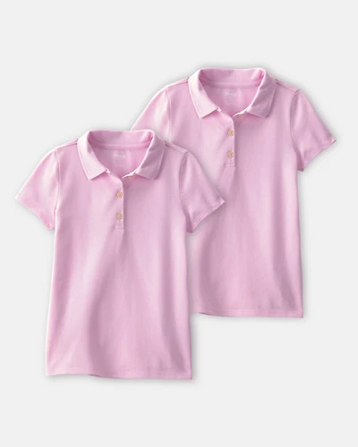 Girls 2-Pack Uniform Piqué Polo Shirts - Pink