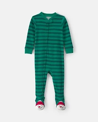Baby 1-Piece Christmas Snowman 2-Way Zip 100% Cotton Snug Fit Footed Pajama - Green