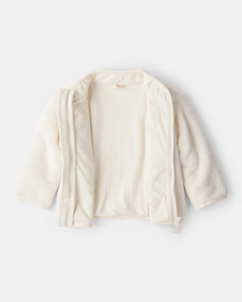 Baby Girl Sherpa Zip-Up Jacket - Ivory