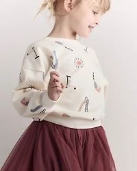 Toddler Dolman-Sleeve Sweatshirt in Park Day Print - Cream