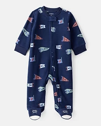Baby Boy Sports Print Loose Fit Long-Sleeve Sleep & Play Pajamas - Navy Blue