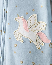 Baby Girl Unicorn Star Print 100% Cotton Long-Sleeve 2-Way Zip 1-Piece Pajamas - Blue
