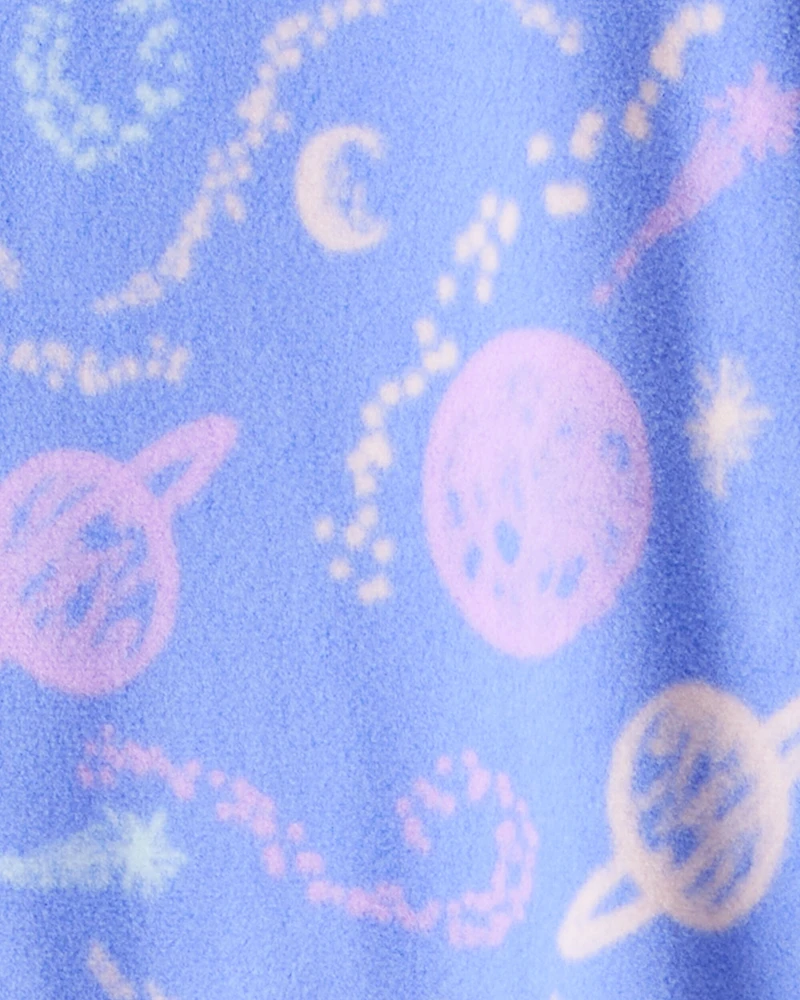 Girls Space Print Loose Fit Long-Sleeve Zip-Up 1-Piece Pajamas - Blue