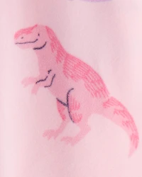 Baby Girl Dinosaur Print DreamPlush Snug Fit Long-Sleeve 2-Way Zip 1-Piece Pajamas - Pink