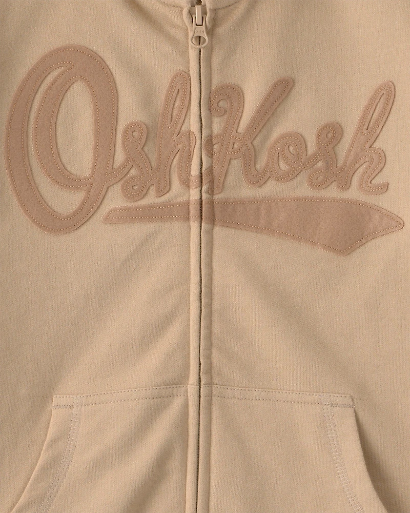 Kids OshKosh Logo Zip-Up Hoodie - Beige