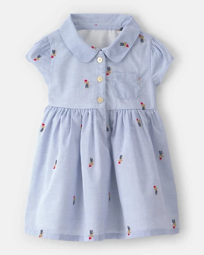 Baby Girl Bear-Print Cotton Short-Sleeve Dress - Blue