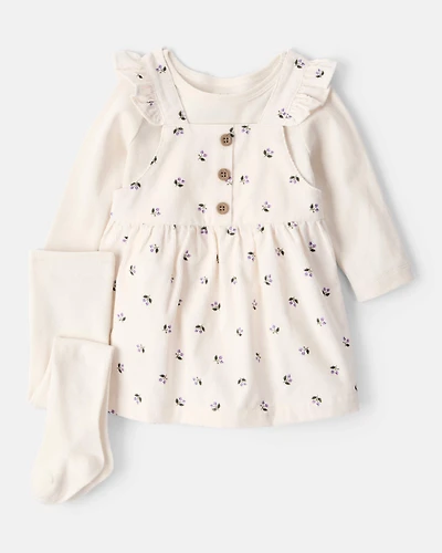 Baby Girl 3-Piece Floral Long-Sleeve Dress Set - White