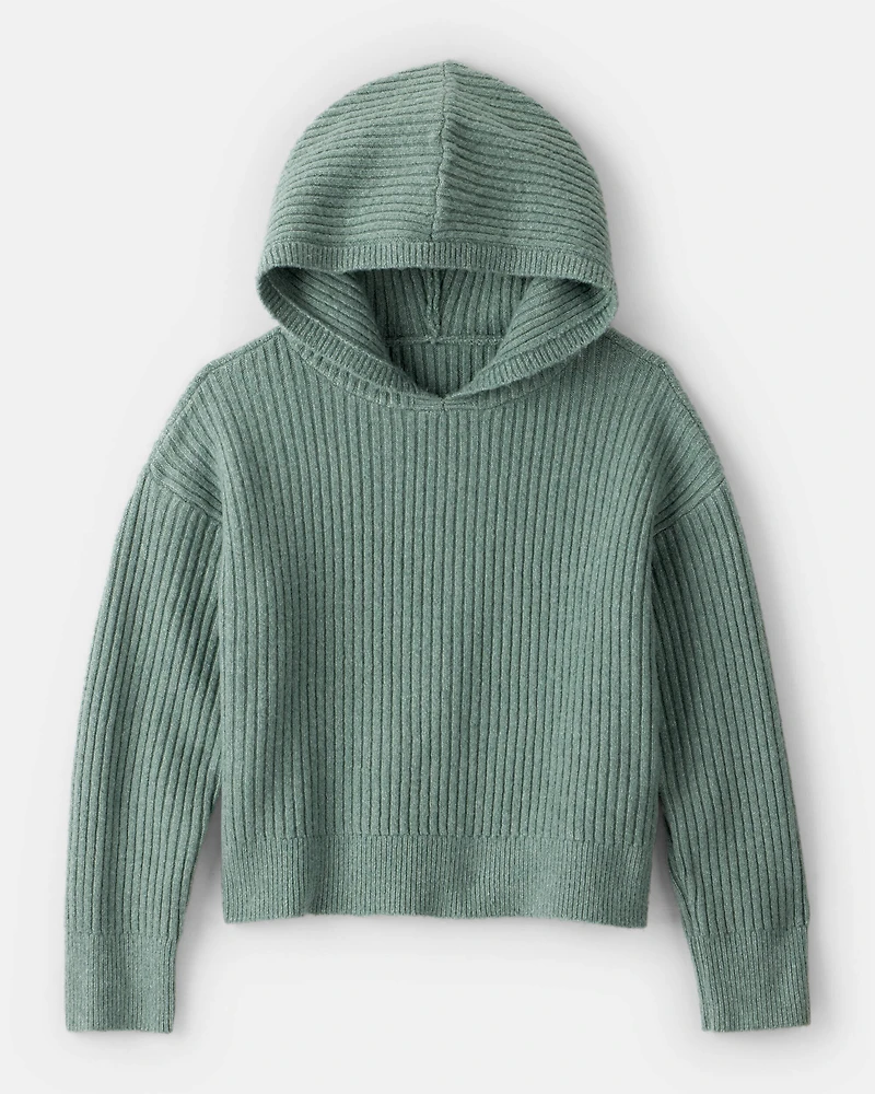 Girls Ribbed Sweater Knit Hoodie - Green