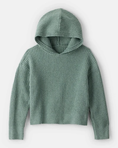 Girls Ribbed Sweater Knit Hoodie - Green