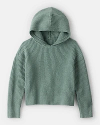 Girls Ribbed Sweater Knit Hoodie - Green