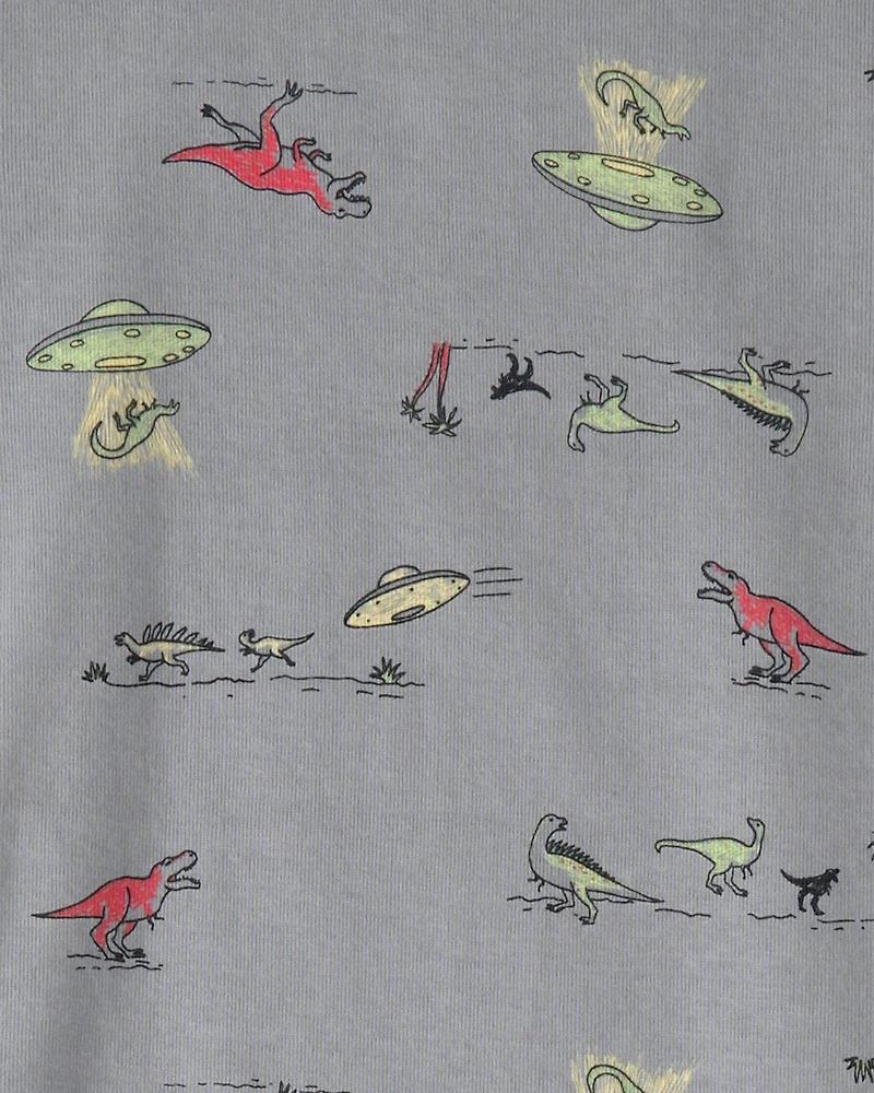 Boys Dinosaur 100% Cotton Snug Fit 4-Piece Pajama Set - Green/Grey