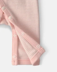 Baby Girl Striped 100% Cotton Sleep & Play Pajama - Pink