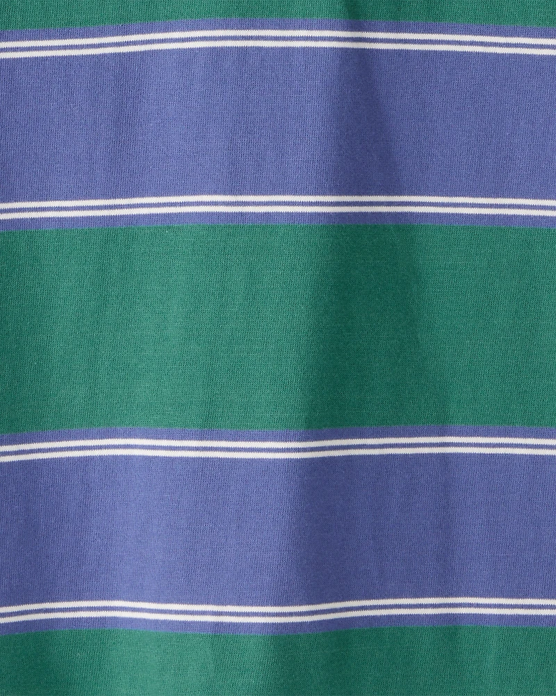 Boys Cotton Short-Sleeve Stripe Polo - Green/Blue
