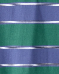 Boys Cotton Short-Sleeve Stripe Polo - Green/Blue