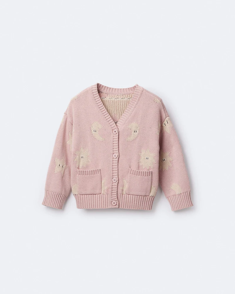 Toddler Girl Star & Moon Pocket Cardigan - Light Pink